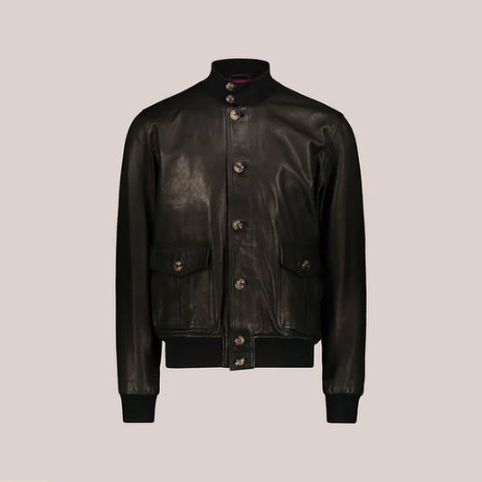 Vintage Black A-1 Flight Lambskin Leather Bomber Jacket