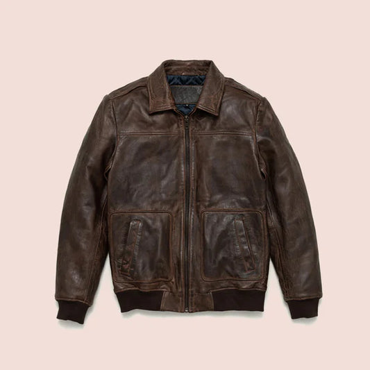 Mens Vintage A2 Brown Lambskin Leather Bomber Jacket