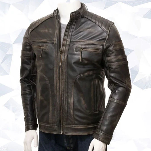 Mens Vintage Distressed Brown Leather Four Pocket Jacket