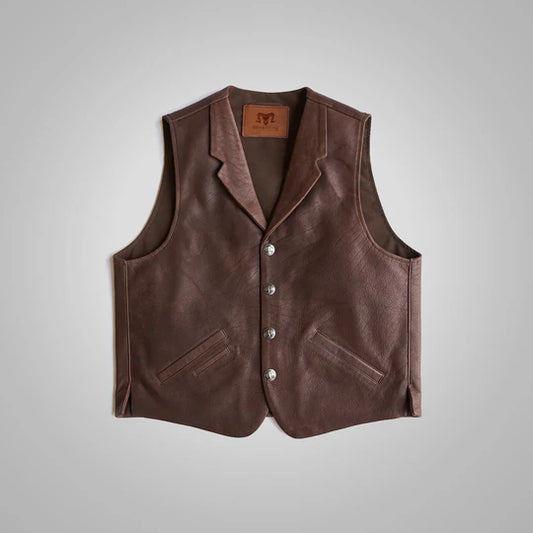 Mens Western Style Brown Buffalo Leather Vest
