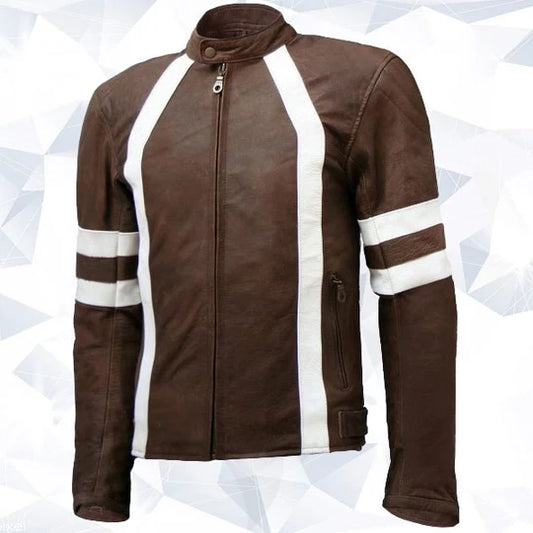 Vintage Distressed Brown Leather Jacket for Men