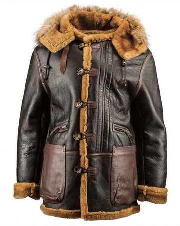 Mens WWII B7 Flying Parka Shearling Leather Jacket
