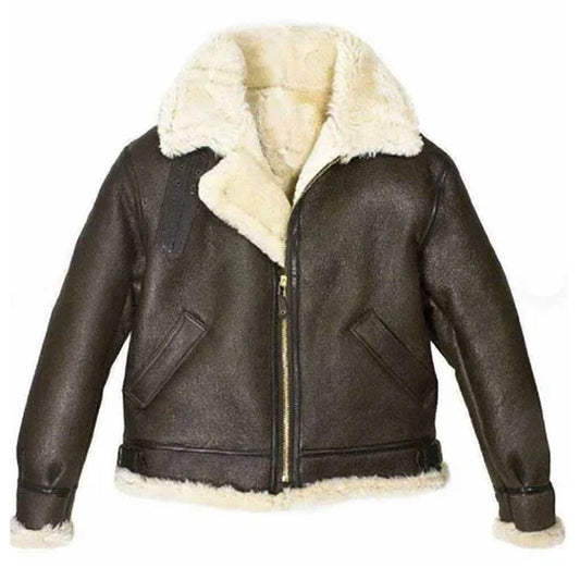 Women Brown Aviator Shearling Leather Fur Jacket