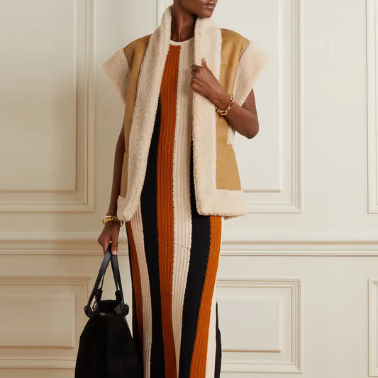 Brown Sheepskin Shearling Fur Vest for Women