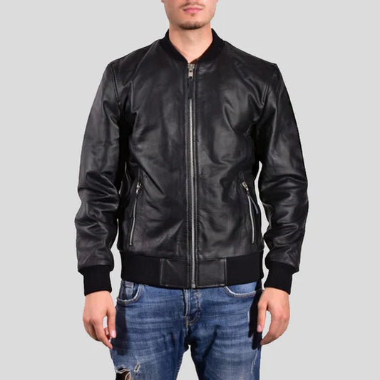 Bran Black Classic Bomber Leather Jacket