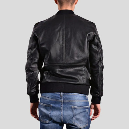 Bran Black Classic Bomber Leather Jacket