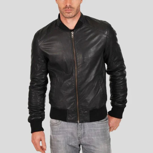 Jero Black Lambskin Bomber Leather Jacket