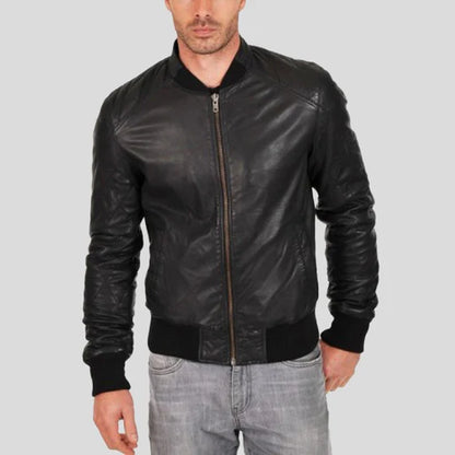 Jero Black Lambskin Bomber Leather Jacket