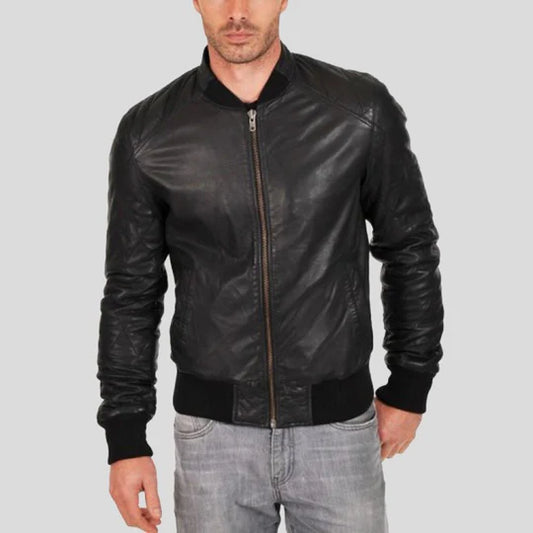 Jero Black Lambskin Bomber Leather Jacket