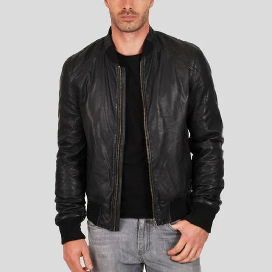 Jero Black Lambskin Bomber Leather Jacket