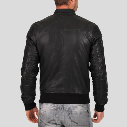 Jero Black Lambskin Bomber Leather Jacket