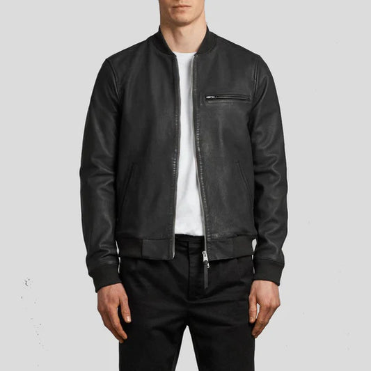 Wilt Black Lambskin Bomber Leather Jacket