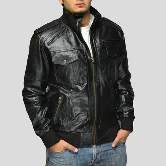 Sang Black Lambskin Bomber Leather Jacket