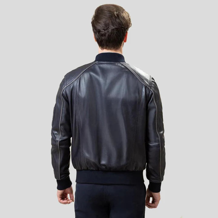 Abramo Black Lambskin Leather Bomber Jacket