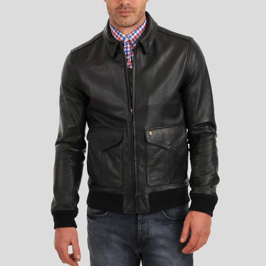 Osian Black Lambskin Bomber Leather Jacket