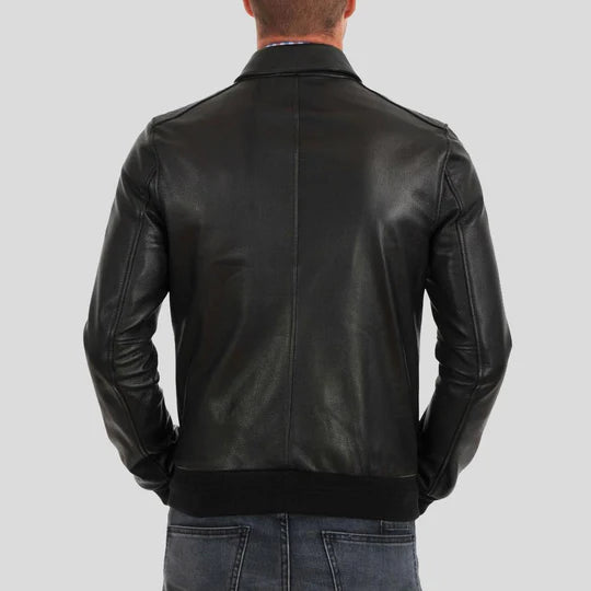 Osian Black Lambskin Bomber Leather Jacket