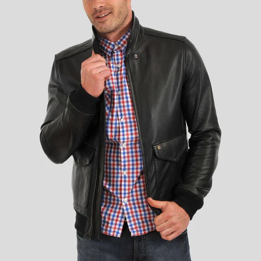 Osian Black Lambskin Bomber Leather Jacket