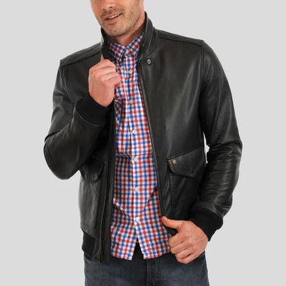 Osian Black Lambskin Bomber Leather Jacket