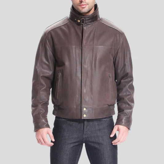 Lee Distressed Brown Lambskin Bomber Leather Jacket