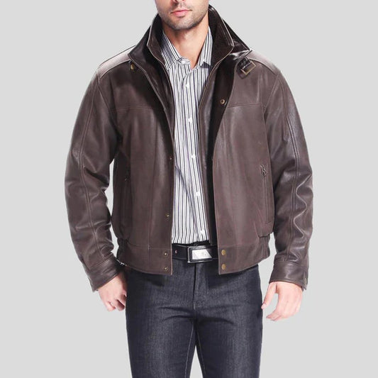 Lee Distressed Brown Lambskin Bomber Leather Jacket