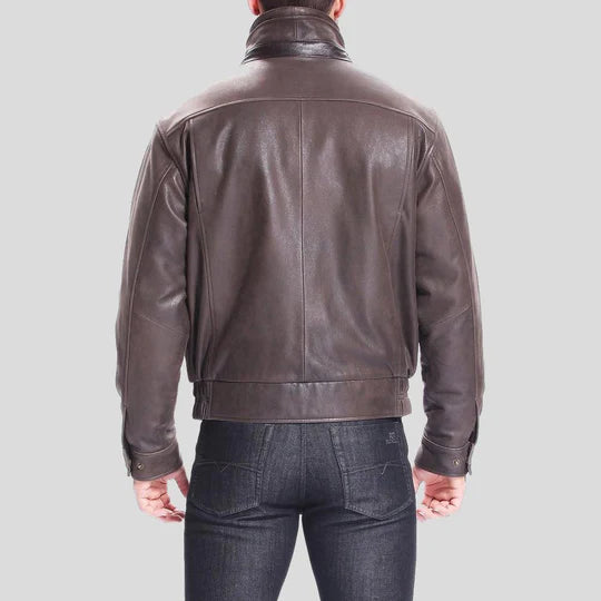 Lee Distressed Brown Lambskin Bomber Leather Jacket