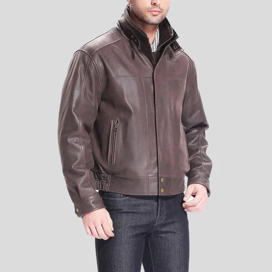 Lee Distressed Brown Lambskin Bomber Leather Jacket