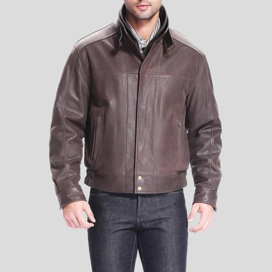 Lee Distressed Brown Lambskin Bomber Leather Jacket