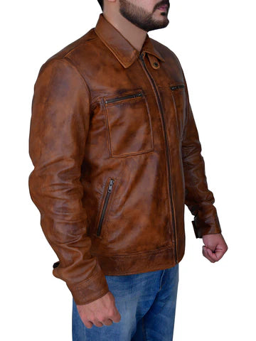 Mens Distressed Brown Real Leather Jacket