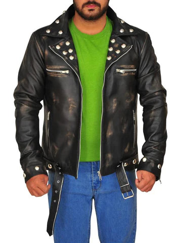 Men Distressed Brown Snake Leather Jacket