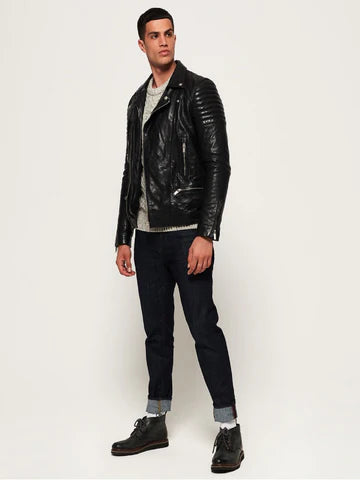 Black Classic Leather Biker Jacket for Men