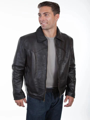 Black Leather Biker Jacket for Men