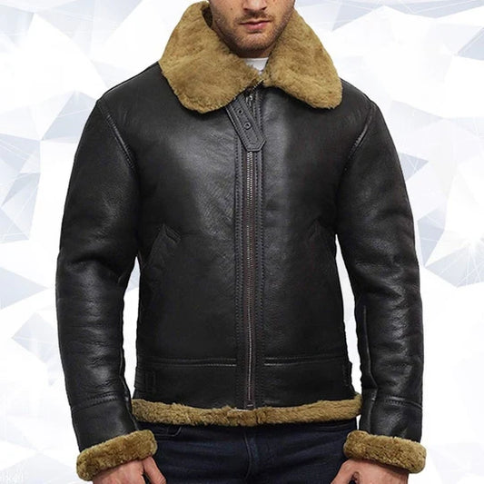 Mens Aviator B3 WWII Shearling Sheepskin Flying Leather Jacket
