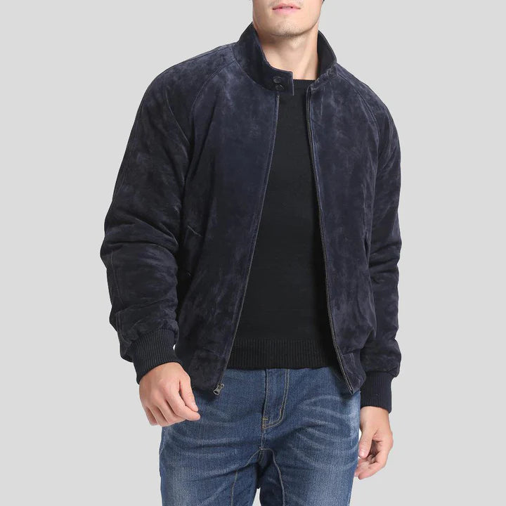 Admiral Navy Blue Suede Leather Bomber Jacket