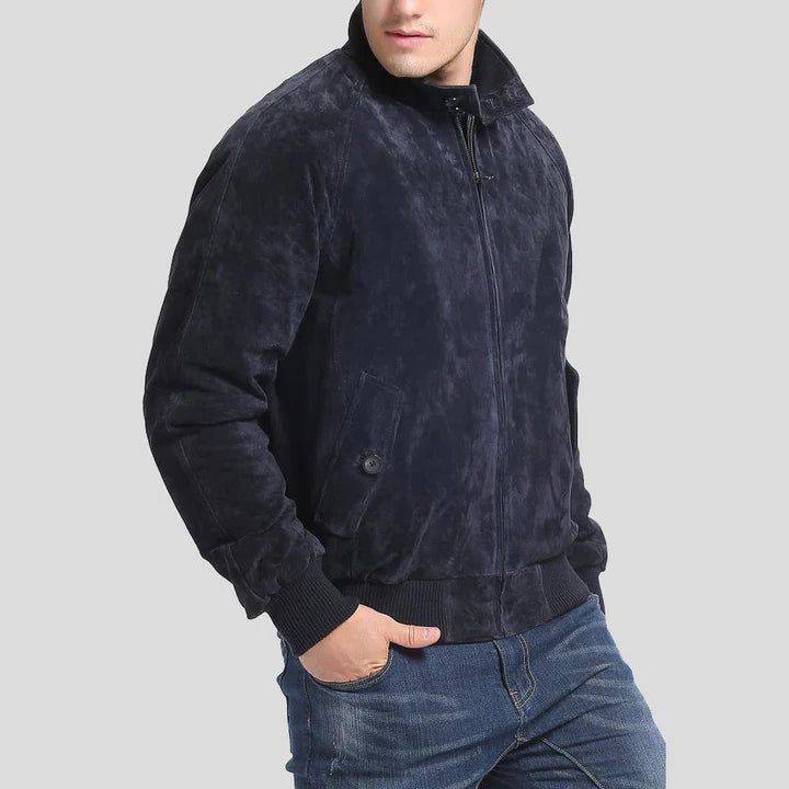 Admiral Navy Blue Suede Leather Bomber Jacket