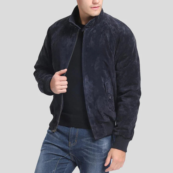 Admiral Navy Blue Suede Leather Bomber Jacket